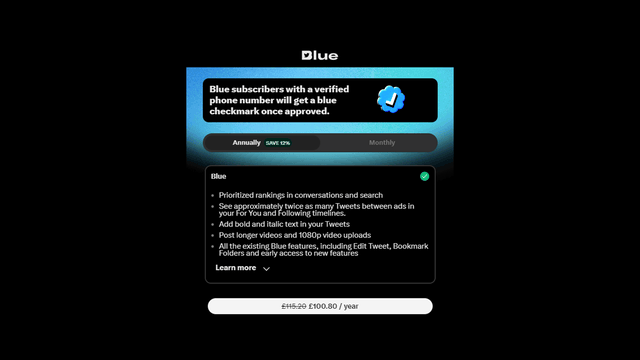 Twitter Blue Sign Up Page